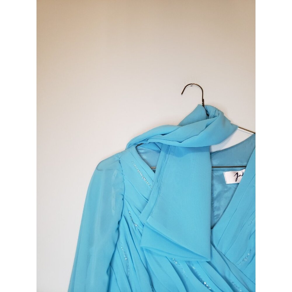 Jade by Jasmine Mother of the Bride Dress Petite P8 Maxi Blue Sparkly 3/4 Sleeve - Picture 4 of 7